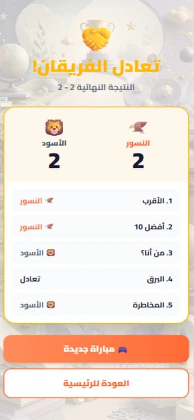 شاشة النتيجة النهائية للمباراة